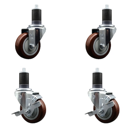 Service Caster 3.5'' SS Maroon Poly Wheel Swivel 1-5/8'' Expanding Stem Caster Set 2 Brakes, 4PK SCC-SSEX20S3514-PPUB-MRN-2-TLB-2-158